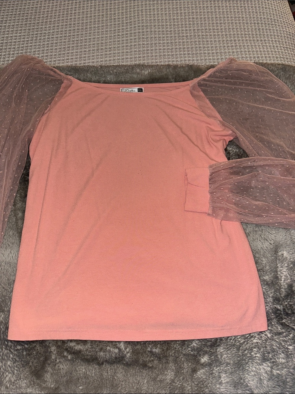 Pink Puff-Sleeve Mesh Top -